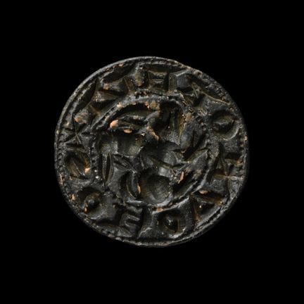 Matrice de sceau ronde médiévale en bronze représe