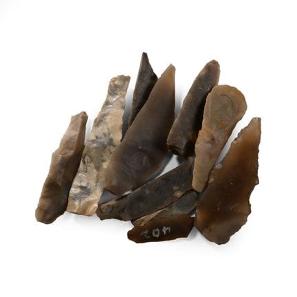 Colección de hojas de sílex talladas de la Edad de