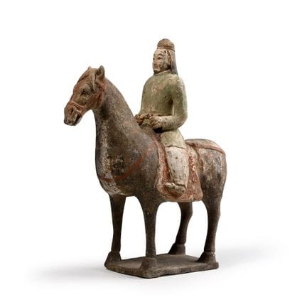 Cheval et cavalier en terre cuite de la dynastie T