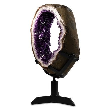 Amethyst Crystal Display with Flower-Shaped Calcit