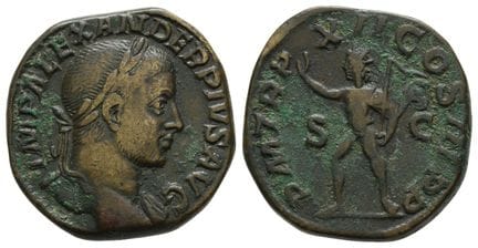 Severo Alessandro, sesterzio in bronzo. . Severo A