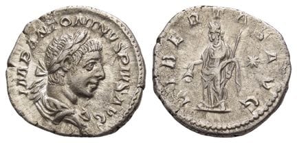 Denario d'argento di Elagabalo. . Denario d'argent