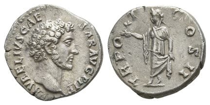 Marcus Aurelius, as Caesar AR Denarius. . Marcus A