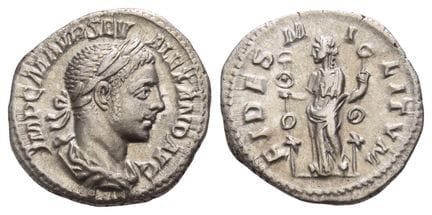 Denario d'argento di Severo Alessandro. . Denario 