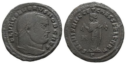 Severo II, in veste di Cesare, follis in bronzo. .