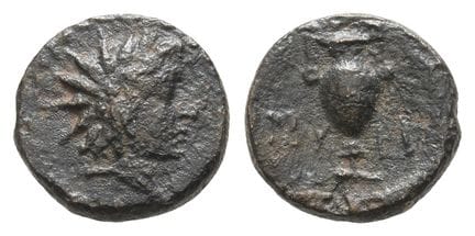 Aeolis, Myrina AE 12mm. . Aeolis, Myrina AE 12mm. 