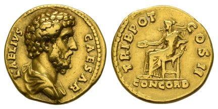 Aelius, as Caesar AV Aureus. Rare and with Great P