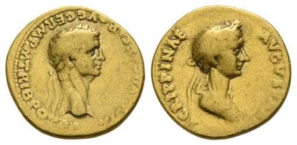 Claudius with Agrippina Junior AV Aureus. . Claudi