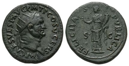 Vespasian AE Dupondius. . Vespasian AE Dupondius. 