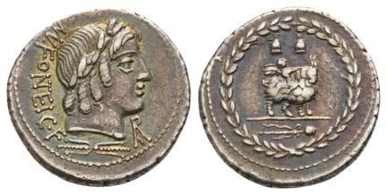 Mn. Fonteius C. f. AR Denarius. . Mn. Fonteius C. 