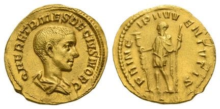 Erennio Etrusco, in qualità di Cesare, aureo da 1 