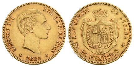 Espagne. Alphonse XII, 25 pesetas en argent. . Esp