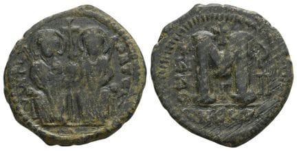 Justin II, avec Sophie, 40 nummi de follis en bron