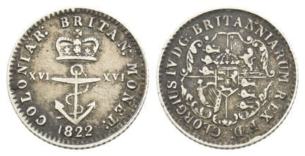 Antilles britanniques. George IV, 1/16 de dollar e