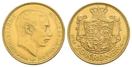 Danemark. Christian X, 20 couronnes en argent. . D