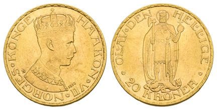 Norvège. Haakon VII, 20 couronnes en argent. . Nor