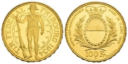 Suisse. Pièce fédérale AV de 100 francs. Fête du t