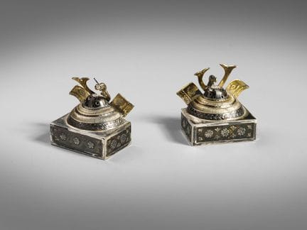 SALIERA E PEPIERA IN ARGENTO STERLING E OTTONE A F