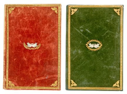 Bindings—Red and green felt bands with cover appli