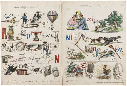 Immagini rebus - 9 disegni a penna acquerellati co