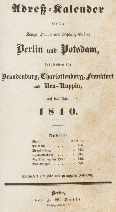 Germany - Berlin - Address Calendar for the Royal 