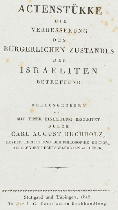 Judaica - Buchholz, Carl August. Documents Concern
