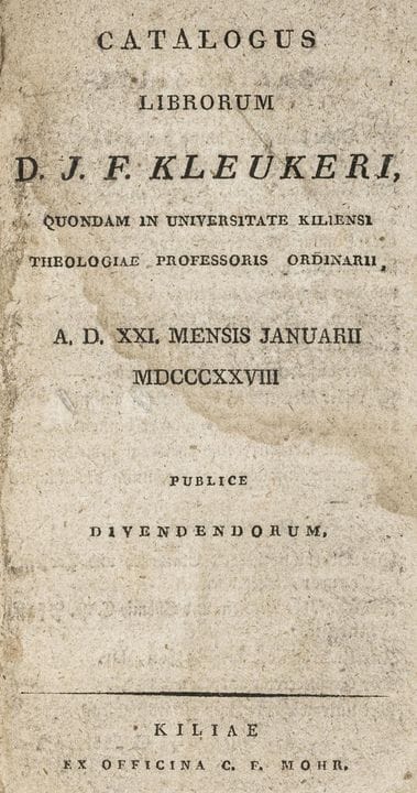 Bibliography - *Catalogus Librorum D. J. F. Kleuke