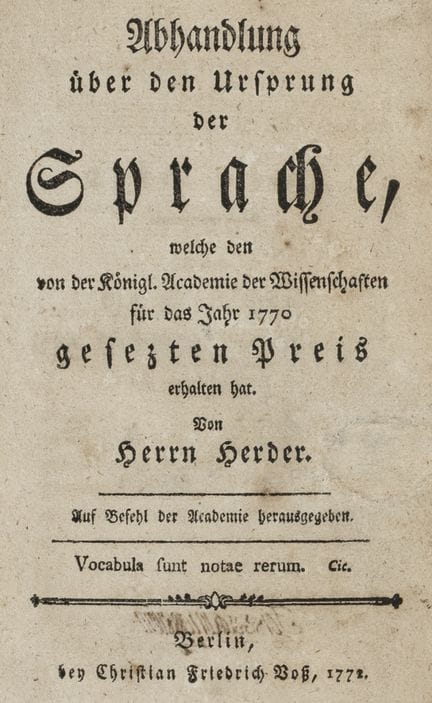 Herder, Johann Gottlieb. Treatise on the Origin of