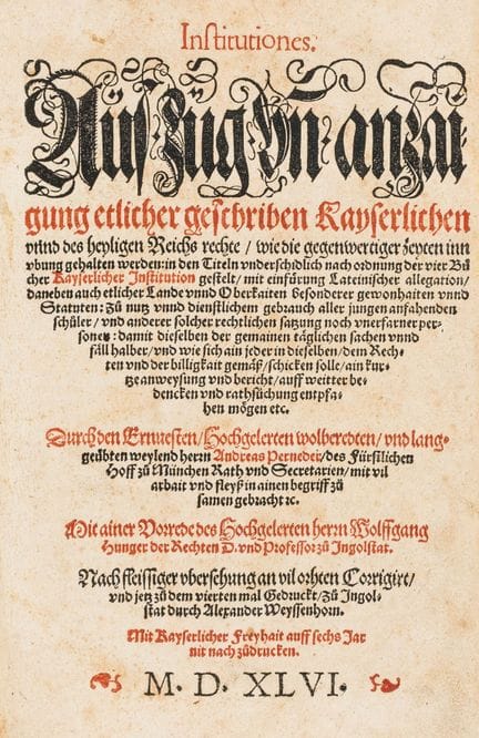 Perneder, Andreas. Anthology—*Institutiones*. Exce