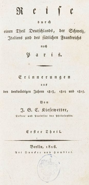 Europa - Kiesewetter, Johann Gottfried. Viaje por 