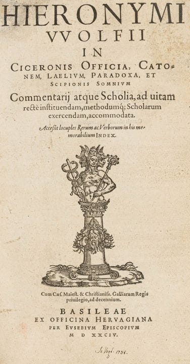 Cicero, Marcus Tullius. Hieronymus Wolfius’s Comme