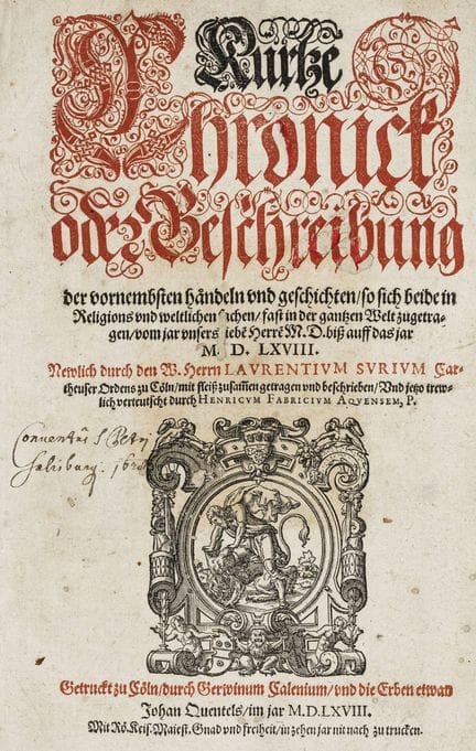 Surius, Laurentius. Brève chronique ou description