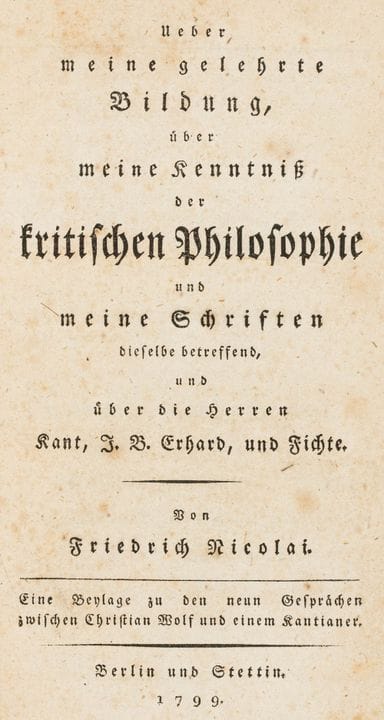 Philosophy - Nicolai, Friedrich. On My Academic Ed
