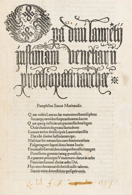 Iustinianus, Laurentius. *Opera divi Laurentii Jus