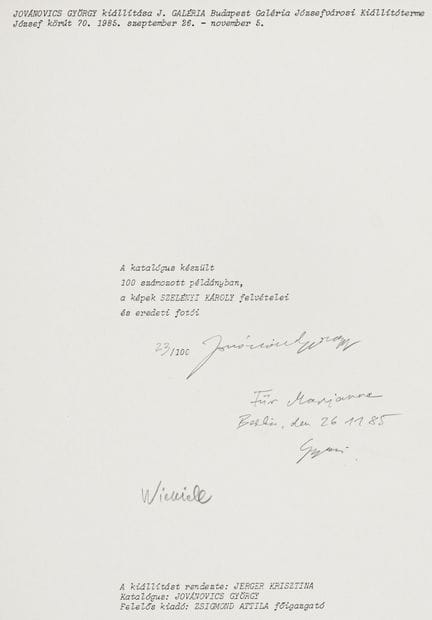 Jovanovics, György. Jovanovics. Catalogue d'exposi