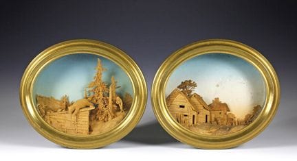 Curiosities - Paar russische Dioramen mit Korkschn