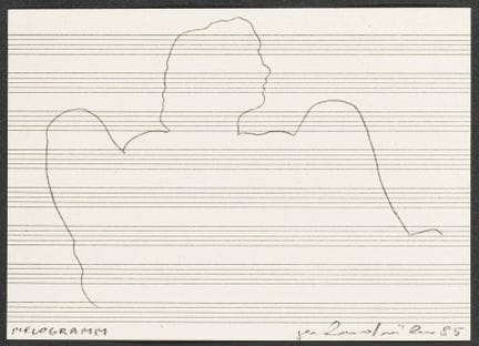 Fluxus——格哈德·吕姆（Gerhard Rühm）。两幅签名素描。纸本铅笔与圆珠笔画。1985