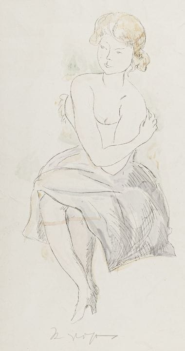 Grossmann, Rudolf. Sitzende Frau. Feder- und Aquar