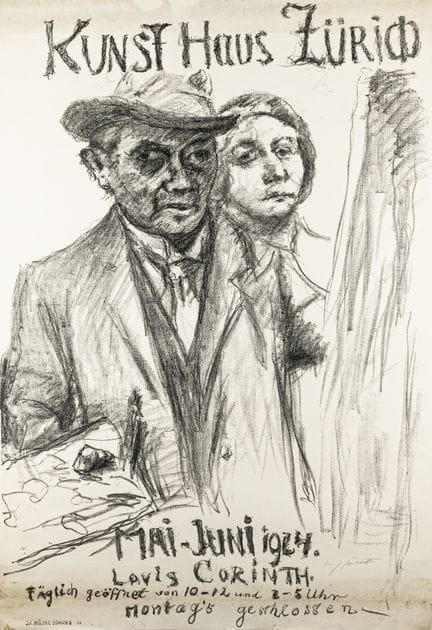 Corinth, Lovis. Autoportrait avec modèle. Lithogra