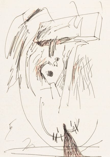 达恩，沃尔特。无题。在维林纸上绘制的着色水墨画。背面签名并注明日期。1981年。纸张尺寸：21 x 