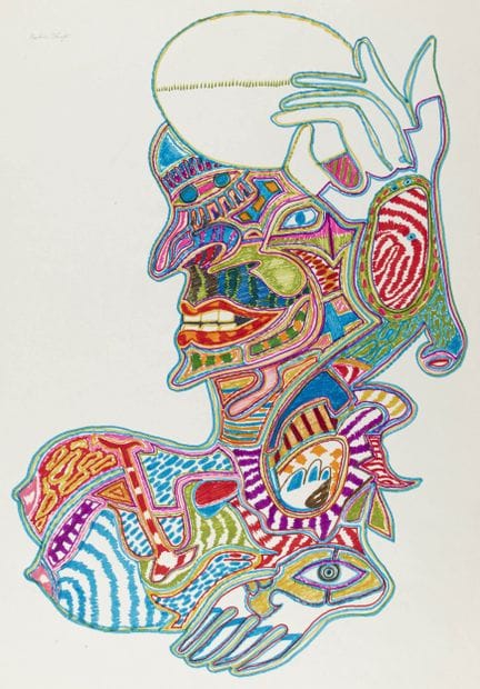 库格勒，玛蒂娜。无题。纸本记号笔画。左上角签名。背面标注并注明日期“西多，1972年9月8日”。纸张