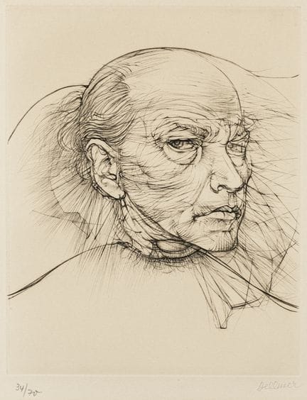 Bellmer, Hans. Autoportrait. Gravure sur vélin. Si