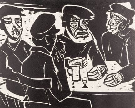 Pechstein, Max. «Pescador en la taberna». Xilograf