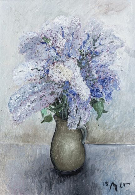 Mühlenhaupt, Kurt. Lilacs. Oil on hardboard. Monog