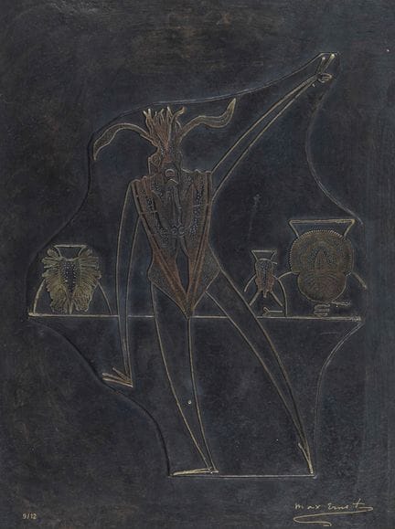 Ernst, Max. Bronzerelief II. Bronze, Hintergrund d