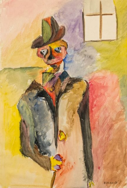 Ehrhardt, Curt. Ohne Titel. (Mann mit Hut). Aquare