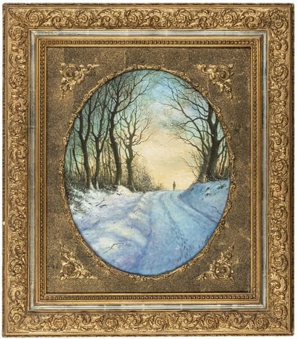 科涅特（Cognet），A. 《无题》（雪中散步者）。木板油画。右下角签名部分难以辨认。约19世纪末
