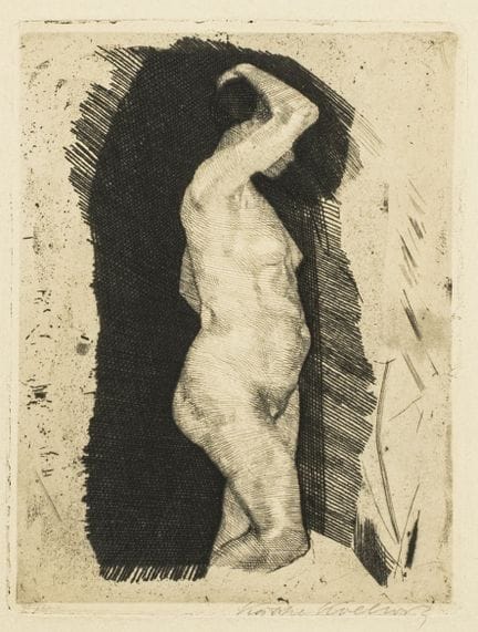 Kollwitz, Käthe. Desnudo femenino de pie. Grabado 