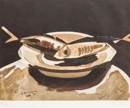 Braque, Georges. Poissons. Aquatinte en couleur su