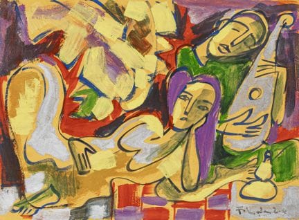 Pham, Luc. Untitled. (Pair). Gouache on yellowish 
